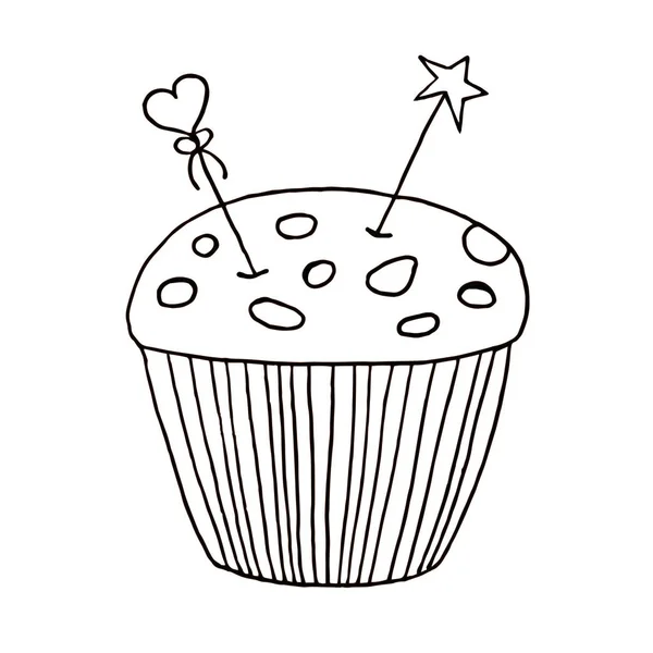 Cupcake Vonal Ikon Pékség Sütemény Muffin Élelmiszer Koncepció Használható Témák — Stock Vector