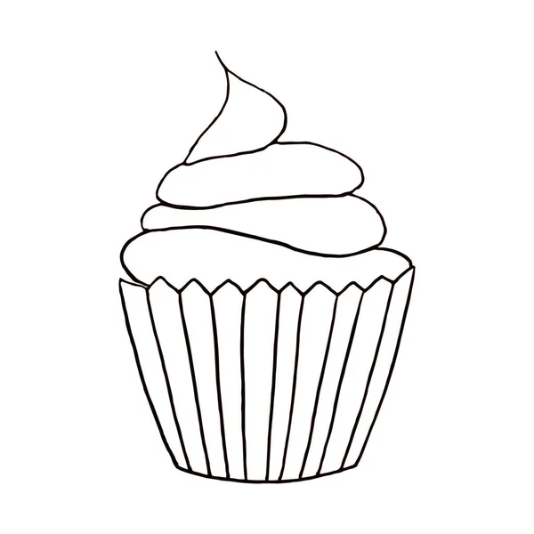 Cupcake Icône Linéaire Illustration Fine Muffin Symbole Contour Schéma Vectoriel — Image vectorielle