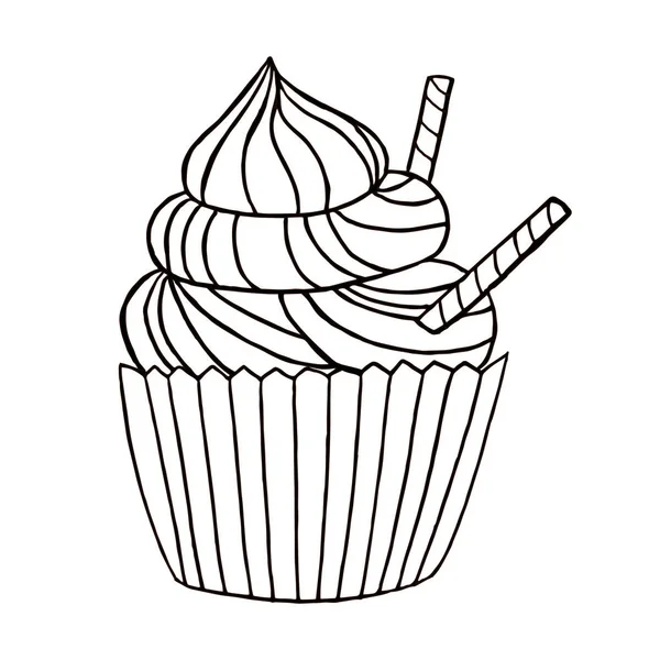 Cake Line Művészet Izolált Fehér Háttér Torta Színező Oldalak — Stock Vector