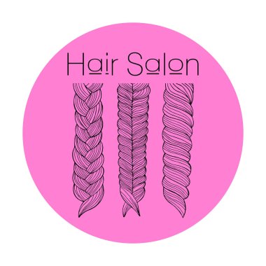 Yuvarlak pembe arka plan üzerinde saç ile bir güzellik salonu simgesi, vektör illüstrasyon eps 10