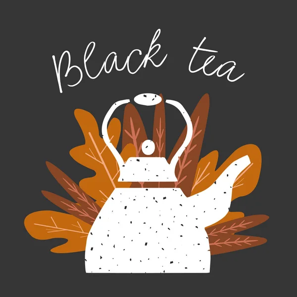 Siyah Çay Yüzleri Yazıt Siyah Çay Ile Koyu Bir Arka — Stok Vektör