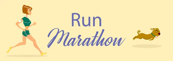 Banner Dziewczyna Działa Psem Napis Running Marathon Ilustracja Wektorowa Dla — Wektor stockowy