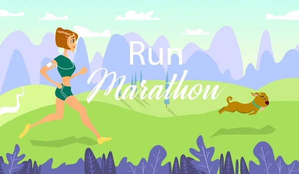 Banner Athletic Dziewczyna Biegnie Psem Przyrodzie Ilustracja Wektorowa Maratonu Wyścigu — Wektor stockowy