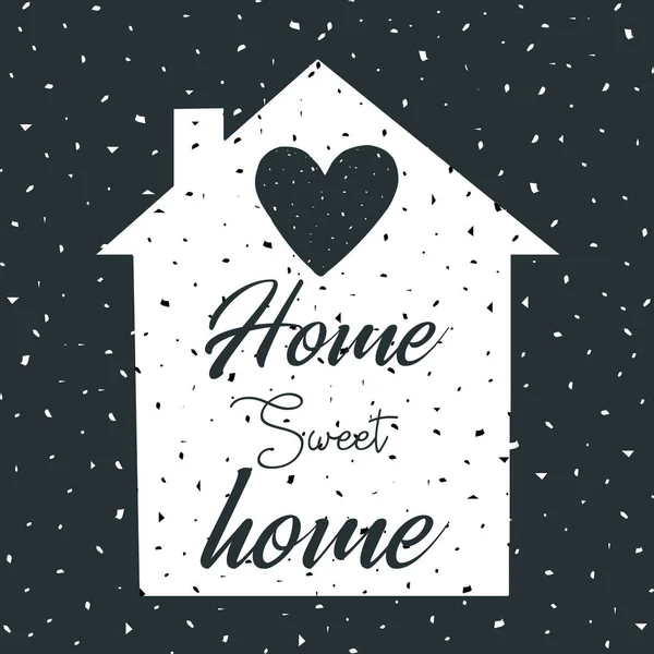 暗い背景に ハートと碑文ホーム甘い家とかわいい白い斑点のヴィンテージハウス ベクトルイラスト — ストックベクタ