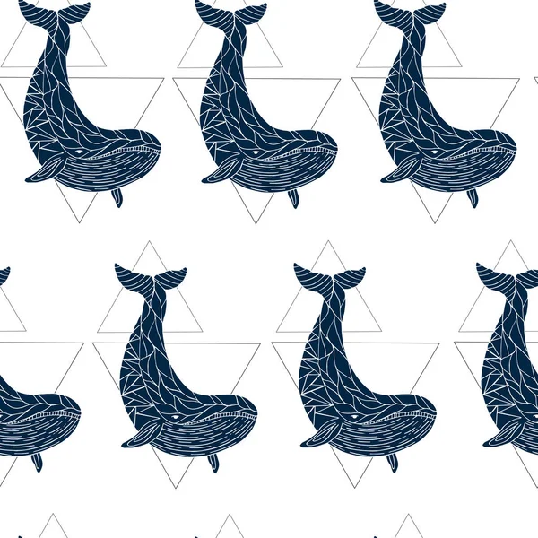 シームレスパターンイルカクジラベクトル海波島壁紙の背景 ベクトル — ストックベクタ