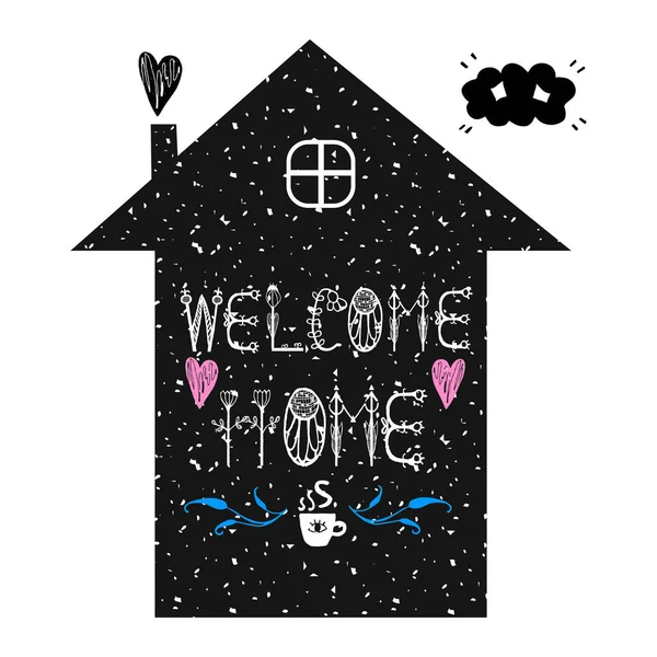 Sweet Home Hand Lettering Welcome Home Poster House Silhouette Scandinavian — Stock Vector