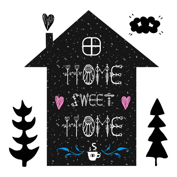Süße Heimat Hand Schriftzug Home Sweet Home Plakat Haussilhouette Skandinavischen — Stockvektor