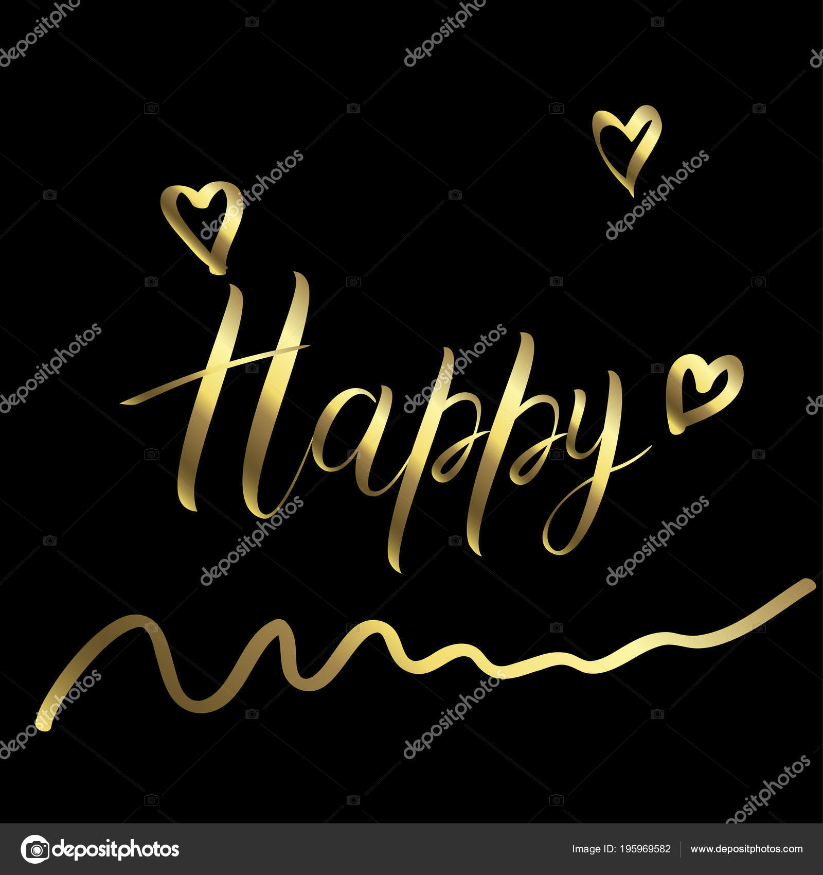 Happy Golden Calligraphy Letters Black Background Luxury Postcard ...