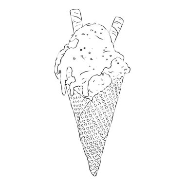 Lezzetli dondurma waffle koni anahat. Ice cream sos ve gevrek gözleme ile sopa. Bir favori yaz saati tedavi