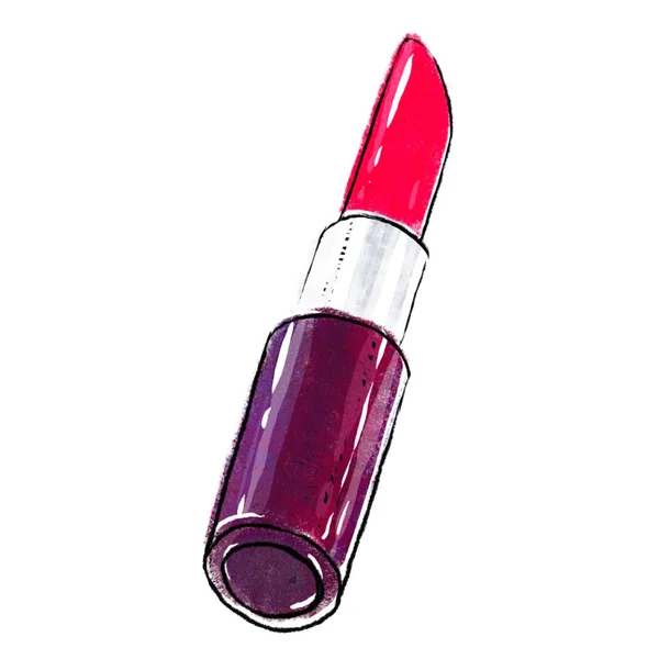 Lápiz Labial Rojo Clásico Elegante Pomada Vinosa Estuche Púrpura Aislada —  Fotos de Stock