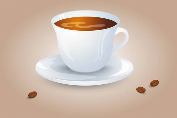 经典的黑咖啡 在一个白色的杯子和飞碟 最喜欢的晨饮 矢量插图 — 图库矢量图片