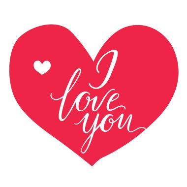 Vektör tebrik kartı. I Love You beyaz arka plan üzerinde izole büyük bir kırmızı kalp üzerinde yazıt. Evrensel sevgi posta