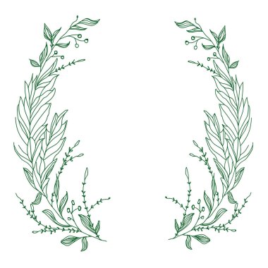 Tebrik kartı için vektör şablonu. Beyaz bir arka plan üzerinde geniş yeşil dallar ile kompozisyon. Kartpostallar, web ve diğer herhangi bir tasarım için iyi