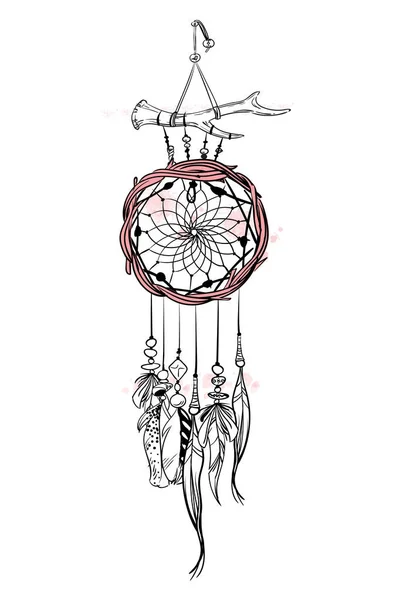 Векторная Иллюстрация Рисованным Вручную Ловцом Снов Мазки Пятна Акварельной Кисти — стоковый вектор