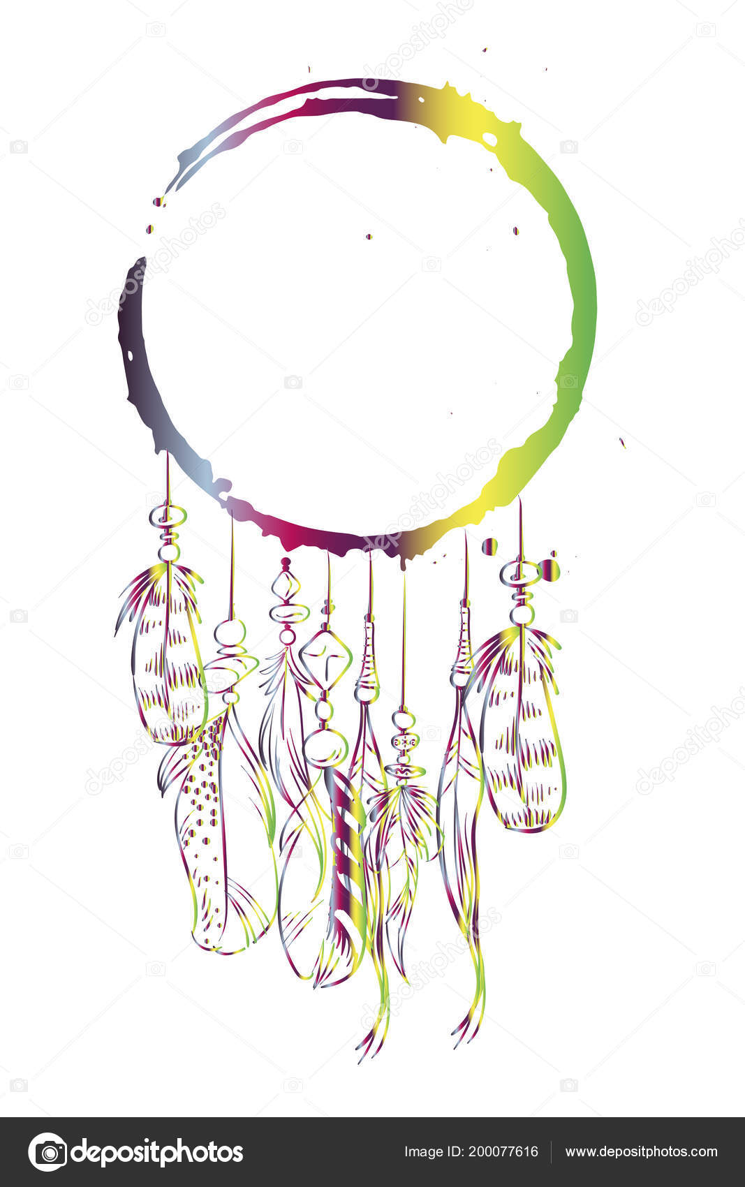 vector template greeting card gradient dream catcher feathers beads