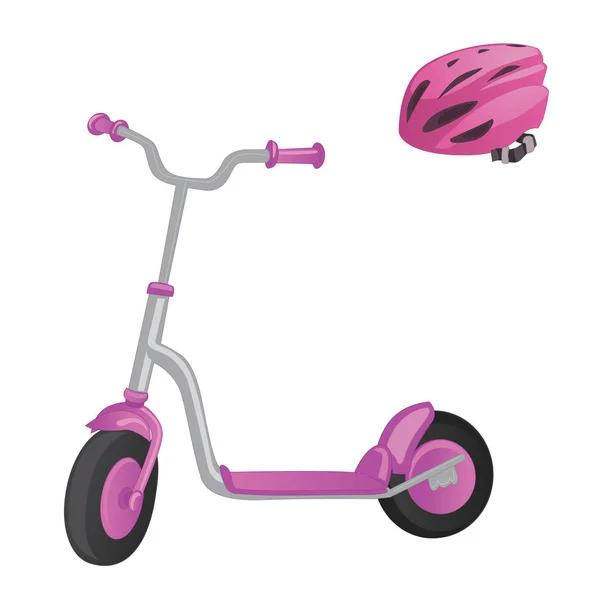 Scooter Rouleaux Rose Casque Pour Enfants Équilibre Vélo Transport Éco — Image vectorielle