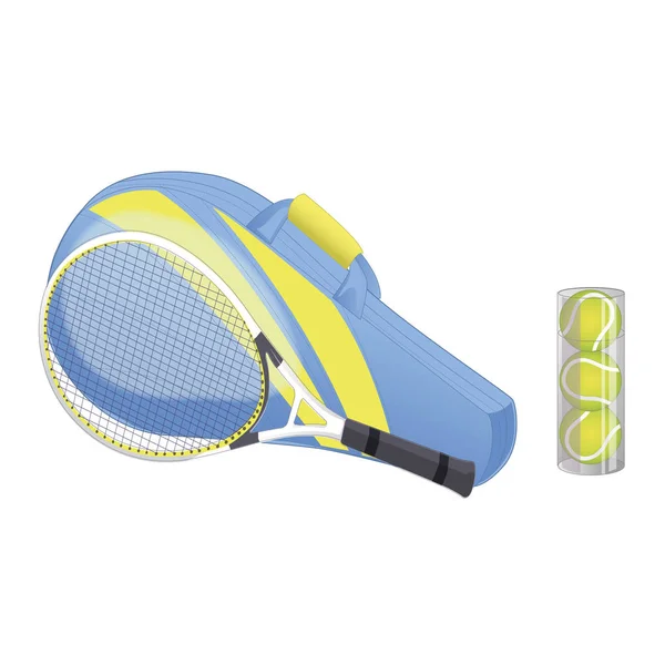 Tennis Racket Tennis Ball Sport Equipment Racket Cover Isolated White — Stock Vector