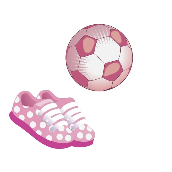 Futbol topu ve pembe spor ayakkabı ikonu. Beyaz arkaplanda düz vektör çizimi. Spor, sağlıklı yaşam tarzı ve fiziksel aktivite için ekipman
