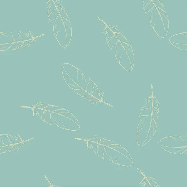 Pastel Vector Seamless Pattern Hand Drawn Feathers Soft Trendy Color — Stock Vector