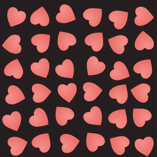 矢量无缝图案与可爱的粉红色的心在黑色背景 爱向量例证 — 图库矢量图片