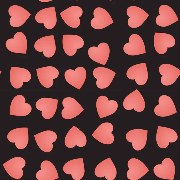 ベクトルと黒い背景にハートのかわいいピンクのシームレスなパターン 愛のベクトル図 — ストックベクタ