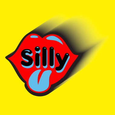 Aptal yazıt üzerinde sarı arka plan izole kırmızı dudaklar. Çizgi roman ve karikatür tarzı. Vektör çizim