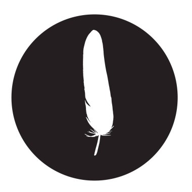 Siyah bir dairede ayrıntılı tüy silueti. Lakonik ve şık bir tasvir. Tek renkli vektör