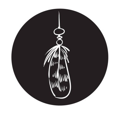 Siyah bir dairede ayrıntılı tüy silueti. Lakonik ve şık bir tasvir. Tek renkli vektör