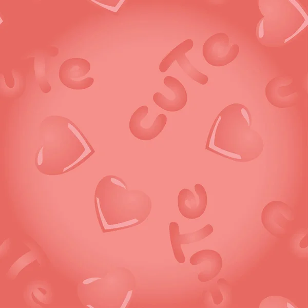 Διάνυσμα Ροζ Χωρίς Ραφή Πρότυπο Καρδιές Kawai Και Επιγραφή Χαριτωμένο — Διανυσματικό Αρχείο