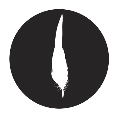 Siyah bir dairede ayrıntılı tüy silueti. Lakonik ve şık bir tasvir. Tek renkli vektör