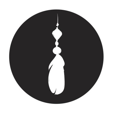 Siyah bir dairede ayrıntılı tüy silueti. Lakonik ve şık bir tasvir. Tek renkli vektör