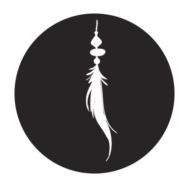 Siyah bir dairede ayrıntılı tüy silueti. Lakonik ve şık bir tasvir. Tek renkli vektör