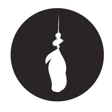 Siyah bir dairede ayrıntılı tüy silueti. Lakonik ve şık bir tasvir. Tek renkli vektör