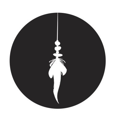 Siyah bir dairede ayrıntılı tüy silueti. Lakonik ve şık bir tasvir. Tek renkli vektör