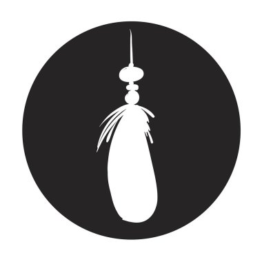 Siyah bir dairede ayrıntılı tüy silueti. Lakonik ve şık bir tasvir. Tek renkli vektör