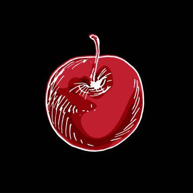 Siyah arka plan üzerine izole lezzetli olgun kiraz. Vektör çizim