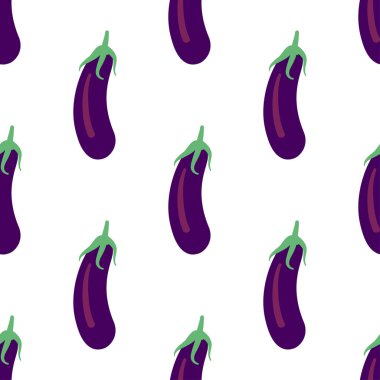 Beyaz bir arka plan üzerinde patlıcan ile sebze seamless modeli. Tasarımınız için sağlıklı gıda zemin. Vektör çizim