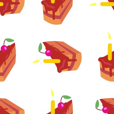 Beyaz arka planda keklerin olduğu pürüzsüz bir desen. Tasarımın için şekerleme arkaplanı. Vektör illüstrasyonu