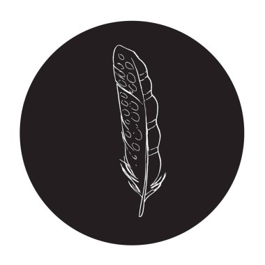 Detaylı vektör anahat tüy olan siyah bir daire içinde. Az ve öz ve şık resimde. Tek renkli vektör