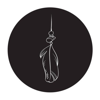 Detaylı vektör anahat tüy olan siyah bir daire içinde. Az ve öz ve şık resimde. Tek renkli vektör