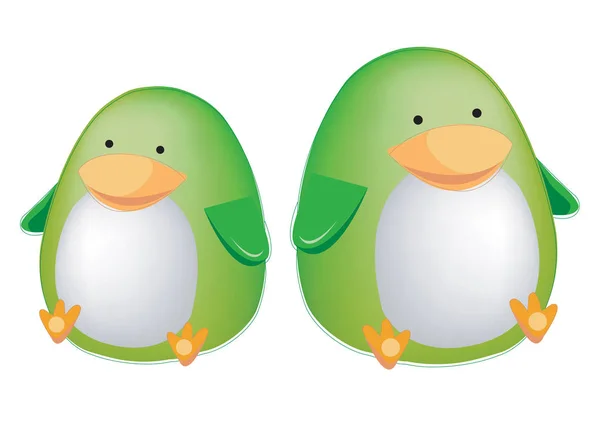 Два Милых Зеленых Пингвина Изолированы Белом Фоне Векторная Иллюстрация Подарочной — стоковый вектор