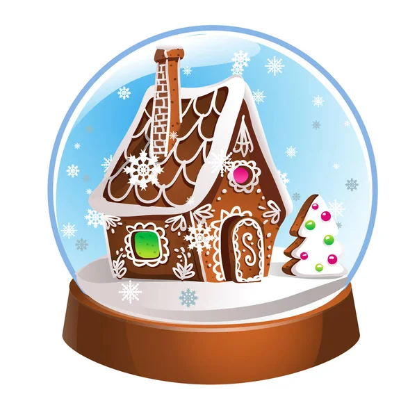 Globo Nieve Con Casa Jengibre Copos Nieve Interior Decoración Navidad — Vector de stock