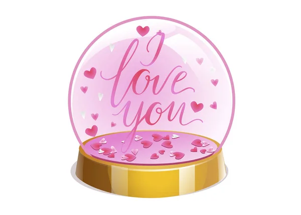 神奇的水晶球 小粉色的心脏和题词我爱你里面 情人节的病媒图解 — 图库矢量图片