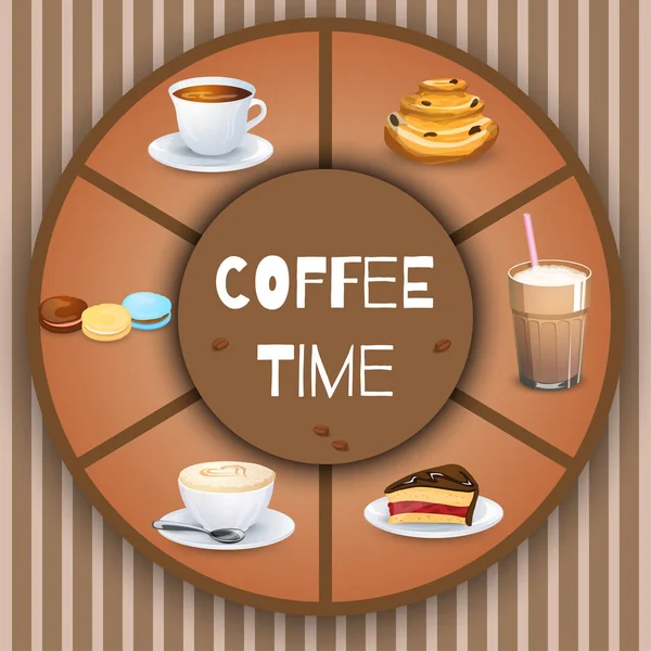 Ilustración Vectorial Con Bebidas Café Elementos Decorativos Fondo Para Diseño — Vector de stock