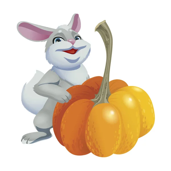 Mignon Lapin Aux Citrouilles Isolé Sur Fond Blanc Illustration Vectorielle — Image vectorielle