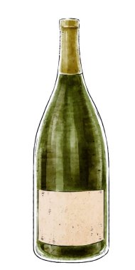 İllüstrasyon izole beyaz arka plan üzerinde beyaz şarap ile. Şarap koleksiyonu. Gurme içecekler. Boş etiket