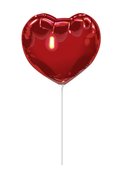 心臓の形をした現実的な3D赤いホイルバルーンは 白い背景に孤立していることを反映しています 休日のためのお祭りの装飾要素 ベクターイラスト — ストックベクタ
