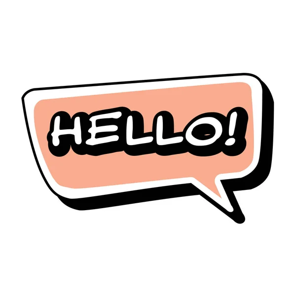 Vektör Merhaba konuşma balonu. Beyaz arkaplanda izole edilmiş renkli duygusal simge. Çizgi roman ve çizgi film tarzı