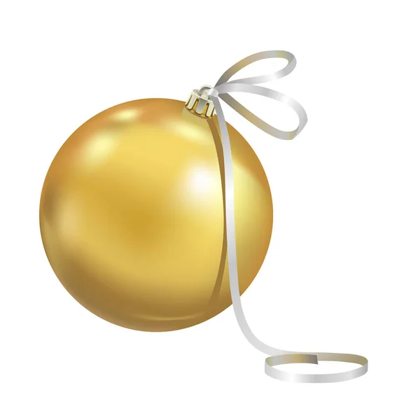 Όμορφη Ρεαλιστική Πρωτοχρονιά Υαλώδη Κίτρινη Μπάλα Αντανακλά Απομονώνονται Λευκό Φόντο — Διανυσματικό Αρχείο
