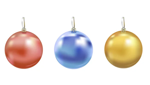 Sada Krásných Realistických Novoroční Skleněné Koule Odráží Izolované Bílém Pozadí — Stockový vektor